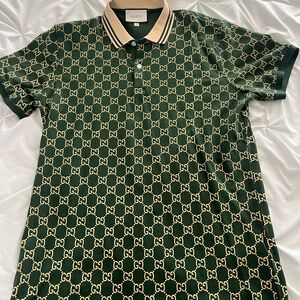 Gucci Green and Cream Polo Shirt with Monogram Pattern (rep)